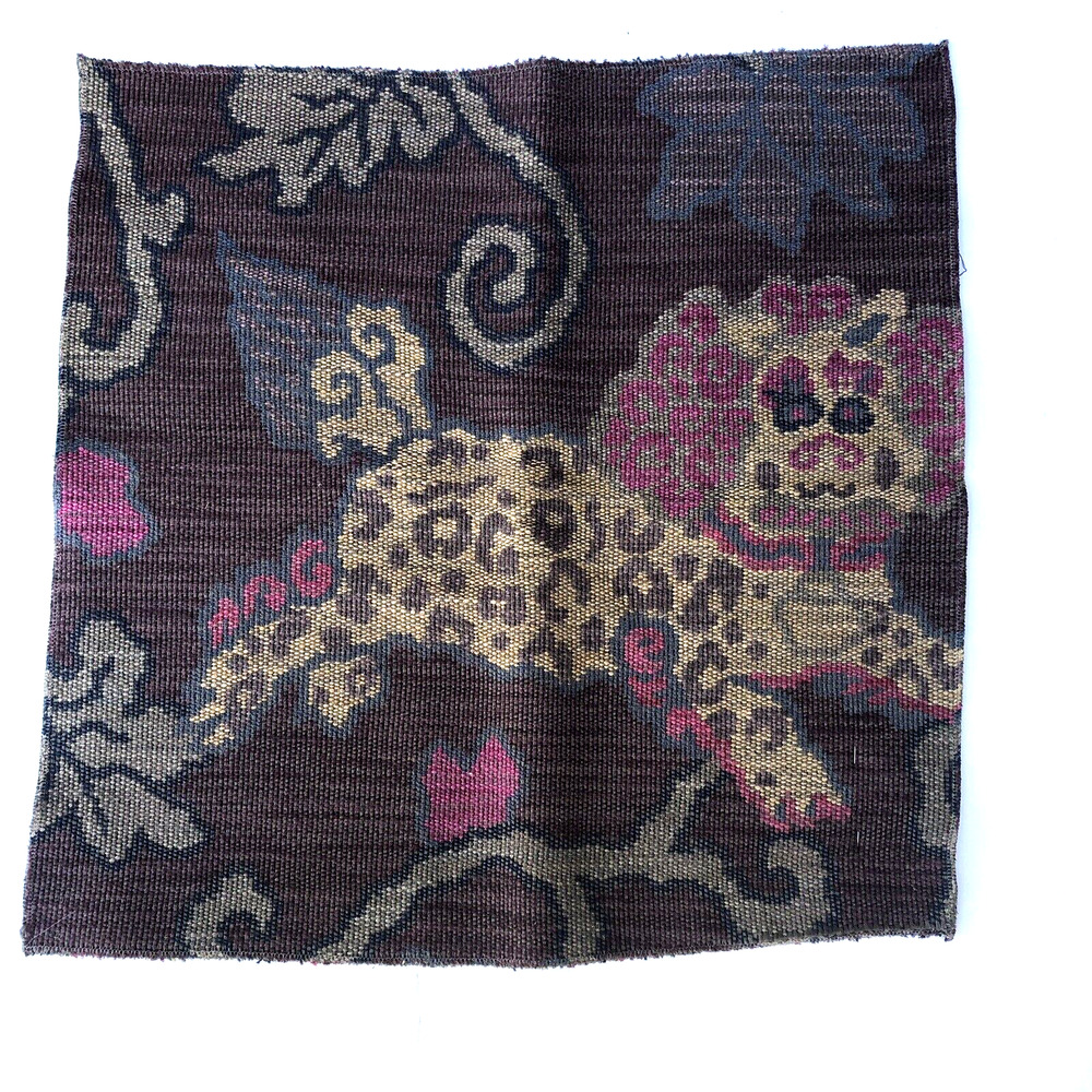 Schumacher KHOTAN WEAVE fabric 16.5" square Aubergine Brown Purple Pink Sample